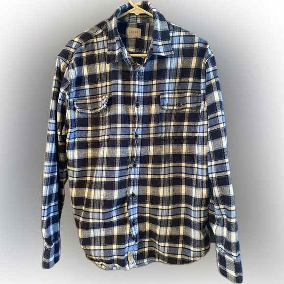 Jachs Men's Plaid Button Up Shirt Heritage Flannel Outdoor Black White Size L